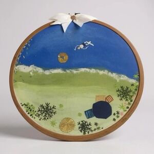 Finished Hoop Embroidery Sea Beach Wall Decor Art 8"